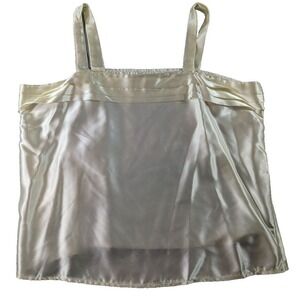 Ivory Satin Cami Top Womens Sz Large Ruffle Camisole Tank Slit Top Loungewear